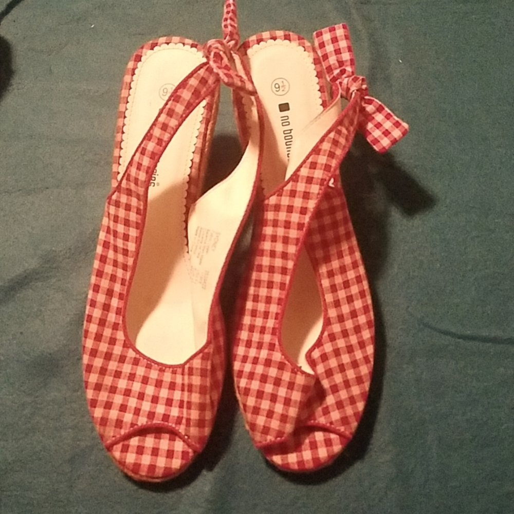 No Boundaries peep toe tied slingbacks wedges